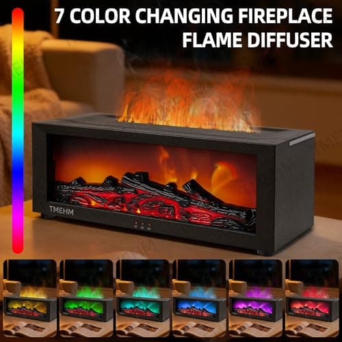 TMEHM Fireplace Flame Air Diffuser Humidifier,7 Colors Aromatherapy Essential Oil Diffuser,Ultrasonic Aroma Humidifier with Timer for Home,Bedroom,Office,Yoga (Black, L) 5