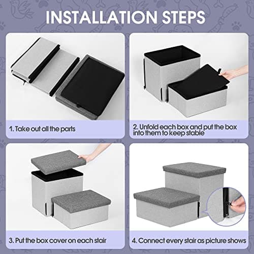 Dog Stairs with Storage, Foldable Dog Steps for Small Dogs, 2 Tiers Non-Slip Pet Stairs for High Beds Or Couch and Sofa, Hold up to 50 lbs Pet Doggy Cat 7