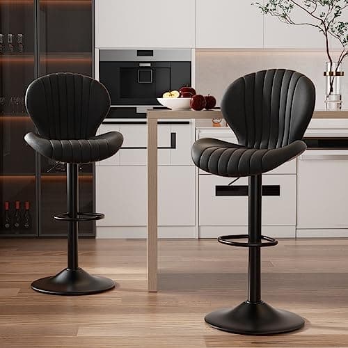 Nalupatio Modern Bar Stools Set of 2, Adjustable Fabric Upholstered Swivel Bar Chairs, Counter Height Barstools with High Backrest, for Bar Kitchen Island, Dining Room, Black