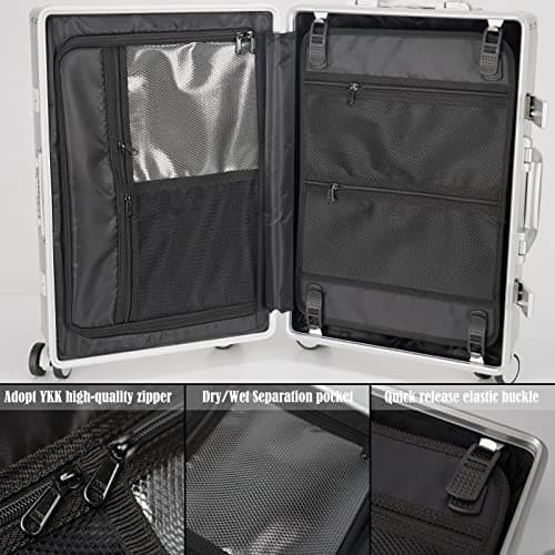 Sindermore Carry-on Luggage: Silver 20 inch Aluminum-Made Hardshell Suitcase with Spinner Wheels - Zipperless - USB-C Port - TSA Locks - Weekend Getaways International travel Business 8
