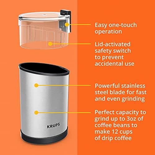 KRUPS Electric Coffee Grinder: 3 oz Capacity, 200 Watts - Versatile for Beans, Spices, Nuts - One-Touch Operation, Customizable Grind for 12 Cups - Ideal for Espresso, French Press 5