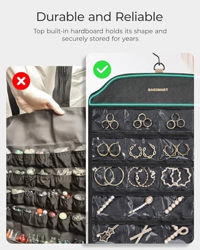 BAGSMART Earring Holder Organizer, Hanging Jewelry 56 Pocket Storage Storage for Women Accessories, Earring for Wall Holding Jewelries Black, 1 Piece 4