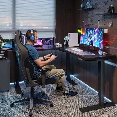 SANODESK Electric Height Adjustable 3-Leg L Shaped Standing Desk Frame, Support up to 220lbs, Sit Stand Ergonomic L Desk Frame Only, Black 5