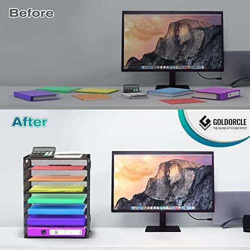 8 Tier Paper Letter Tray Organizer with Handles, Mesh Desk File Holder Storage Organization for Home School Classroom & Office (Black) 5