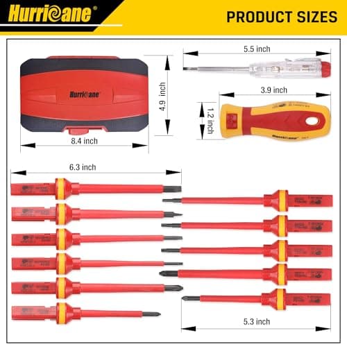 HURRICANE 1000V Insulated Electrician Screwdriver Set, 13 Piece Professional Electrical Screwdriver Set, CR-V Steel Magnetic Phillips Slotted Pozidriv Torx, Insulation VDE & GS Certified Screwdriver 5