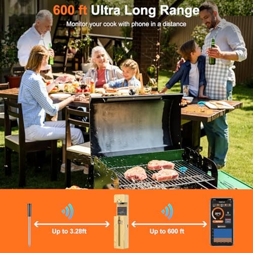 Wireless Meat Thermometer Bluetooth with Ceramic Probe for Grilling/Cooking/BBQ - Waterproof Digital Oven Food Thermometer, 600Ft Range & Smart App Compatibility iOS/Android/Air Fryer 7