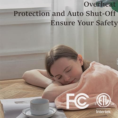 DOWNCOOL Heated Blanket, Pink Electric Blanket, Electric Throw with 1-12 Hour Timer & 10 Heat Settings, Velvet Heated Blanket with Fast Heating and Auto Shut-Off, Machine Washable(50x60 Inches) 6