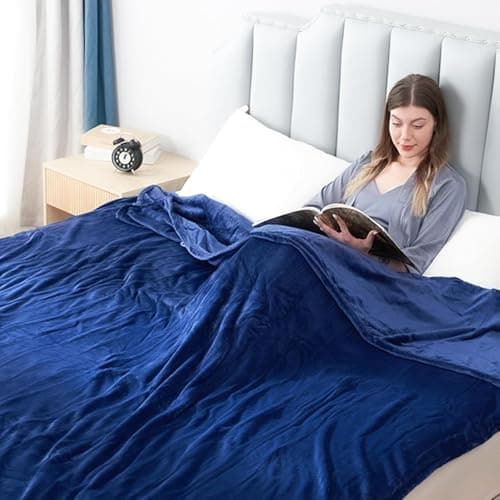 Eydna Electric Heated Blanket Queen Size 84"x90", Soft Plush Microplush for Bed, Dual Controllers & Heating Zones, 1-10Hs Auto Off & 6 Heating Levels, Machine Washable, Gifts for Family-Navy Blue 7