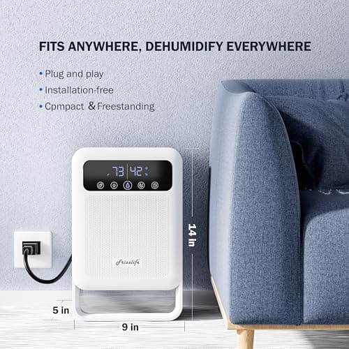 Frizzlife DH80 Air Dehumidifier, 135oz Water Tank W/Purifying Function, Quiet Small Dehumidifiers With Sleep Mode For Home, Bedroom, Bathroom, Basement W/Auto Shut Off, 7 Colors LED Light, White 7