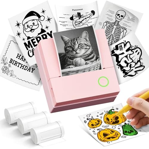 ETIKEZ Sticker Printer, PM290C Portable Mini Printer, Inkless Bluetooth Sticker Maker with 3 Rolls Paper, Impresora Portátil for Notes, Journal, DIY, Gift, Print Pod for School/Office/Home, Pink
