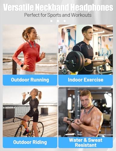 TERUBIN Neckband Bluetooth Headphones, 120H Long Playtime Wireless Stereo Neckband Earbuds with Microphone, Waterproof Around The Neck Headphones in Ear Headset for Sports/Workout/Office (Silver) 8