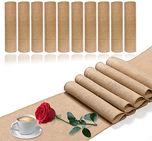 10pcs Burlap Table Runners |12 x 71 Inch | Rustic Table Runner for Country Vintage, Farmhouse Table Decor, Burlap Woven Fabric Placemats Rustic Long Roll Home Decor for Outdoor Wedding and Dinner