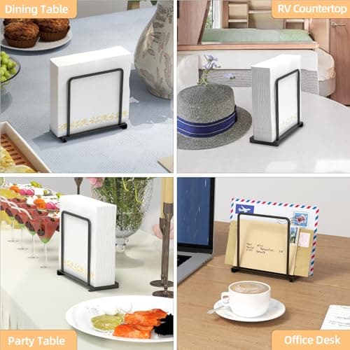 Napkin Holder for Table, Metal Napkin Holder for Kitchen Dining, Standing Paper Napkin Storage for Table Countertop, Black 6