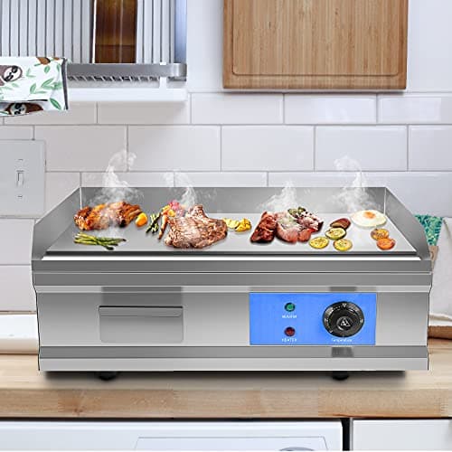 3000W 21.6" Electric Countertop Flat Top Griddle Non-Stick Commercial Restaurant Teppanyaki Grill Stainless Steel Tabletop Flat Top Grill Machine with Adjustable Thermostatic Control,110V 5