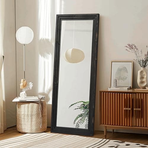 ABSWHLM Full Length Mirror 58"x22" Solid Wood Frame Floor Large Mirror for Living Room, Bedroom Hanging or Leaning Wall-Mounted, Black 7