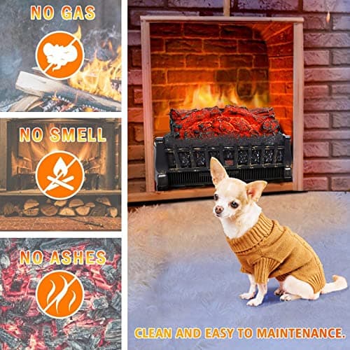 Waleaf Electric Fireplace Logs Set Heater 23", 1500W Freestanding Fireplace Insert with 5 Flame Brightness&Speed Realistic Ember Bed, 8H Timer 5