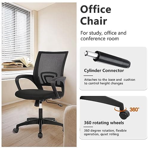 PayLessHere Home Office Chair Desk Computer Chair Adjustable Ergonomic Lumbar Support Armrest Executive with High Density Mesh 360 Degree Swivel Chair for Men Women Adults, Black 6