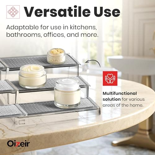 Oizeir Expandable Spice Organizer Rack (2-PACK) - 3-Tier - Clear Adjustable Tiered Shelf Spices Organization for Kitchen Cabinet and Pantry Storage 5