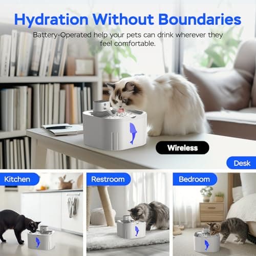 Wireless Cat Water Fountain Stainless Steel, 101oz/3.0L Cat Fountain Battery Operated, Cordless Pet Water Fountain for Cats & Dogs with Motion Sensor, Ultra Quiet Pump, Multi-Filtration 7