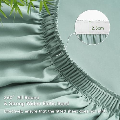 David's Home Cooling Fitted Sheet King Size, 100% Rayon Derived from Bamboo, 16" Deep Pocket 2.5cm Wider Elastic, Luxury Smooth Silky Soft Breathable Bottom Sheet for Hot Sleeper, Sage Green 6