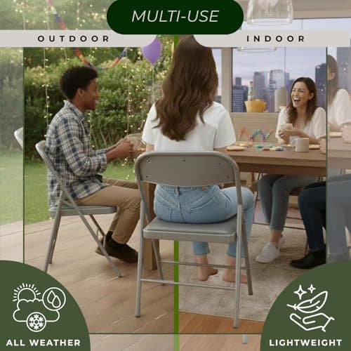 Amazing for less Pack of 2 (Fabric/Vinyl) Steel Frame Metal Foam Padded Folding Chairs (Black, Gray, White) (2-Pack - Vinyl Gray) 5