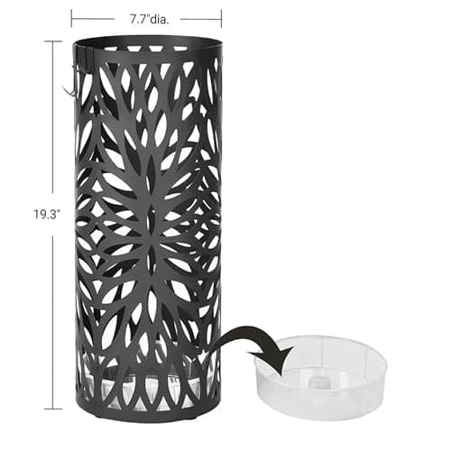SONGMICS Umbrella Stand, Umbrella Holder for Entryway, Steel Round Umbrella Rack Freestanding, for Canes Walking Sticks, with a Detachable Drip Tray, 2 Long and 2 Short Hooks, Matte Black ULUC20B 5