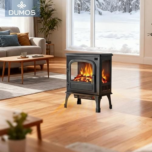 DUMOS Electric Fireplace Heater, 26” Freestanding Electric Fireplace Stove with 3D Flame Effect & Remote Control, Stylish Stove for Home with Safety Features, Adjustable Heat & 12H Timer, Charcoal 5