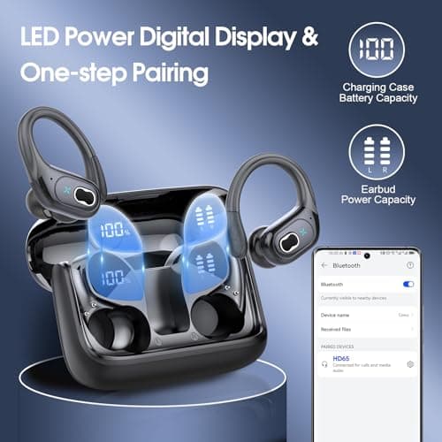 Wireless Earbuds 75hrs Bluetooth 5.4 Headphone Sport, 2026 Bluetooth Earbuds Stereo Deep Bass Over Ear Bud with Earhooks, ENC Noise Cancelling Mic, IPX7 Waterproof Earphone for Gym/Running/Workout 6