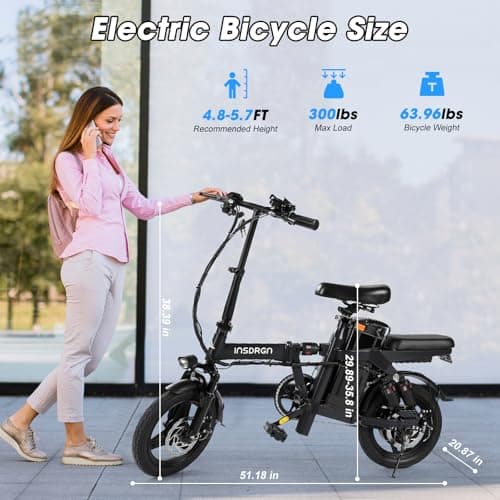 INSDRGN Electric Bike for Adults and Teens,14" Folding Adult E Bike with 650W Peak Motor,20MPH,28Miles Range,Advanced 9-Point Suspension & Dual Disc Brake,Removable Battery,UL 2849 Certified 7