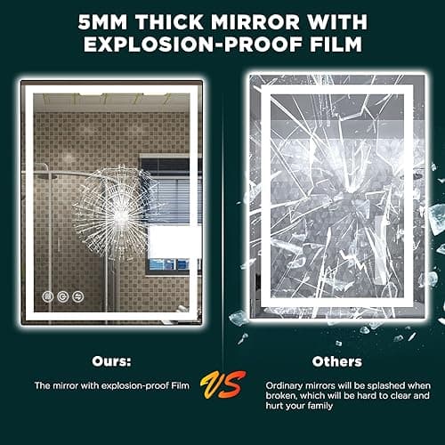 LED Bathroom Mirror 24"x 32" with Stepless Dimmable Wall Mirrors with Anti-Fog, Dimmable CRI>90, Vanity Mirror with 3 Color Modes, Shatter-Proof, Memory Bathroom Mirror with LED Lights 7