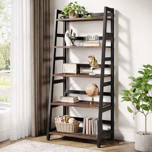 Tribesigns 5-Tier Bookshelf Industrial Bookcase, 5 Shelf Ladder Shelf Book Storage Shelf Organizer for Living Room, Home Office