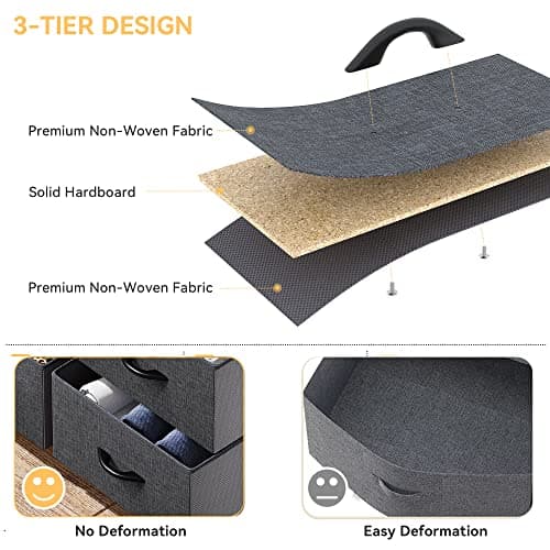 DWVO Dresser for Bedroom, Fabric Dresser with 8 Drawers, Tall Dresser, Double Dresser, Chest of Drawers for Closet, Living Room, Sturdy Steel Frame, Wooden Top, Easy Pull Handle, Black Ash 5