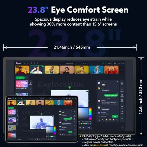 GWSGUT 23.8'' Portable Monitor, 4K UHD (3840 * 2160) 100% sRGB Fast IPS External Gaming Screen, 60Hz USB-C HDMI Built-in VESA Stand Speakers, for Laptop PC Mac Phone PS4/5 Xbox Switch 2