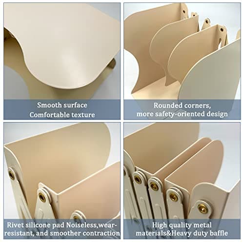 Adjustable Bookends, 19 inches 2 Dividers Heavy Duty Metal Book Holders, Book Storage Rack, Desk Organizer Magazine File Holder for Office, School, Bookstore and Home, Beige 5