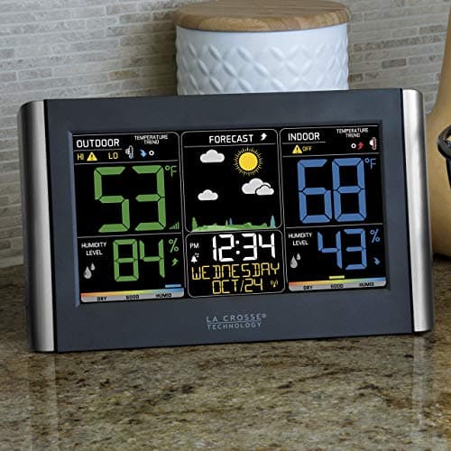 La Crosse Technology Weather Station with Customizable Alerts, Weather Forecast, Temperature, Dew Point, Humidity, Time, Heat Index, Large Display, Adjustable Brightness, Wireless, Black, C85845-INT 5