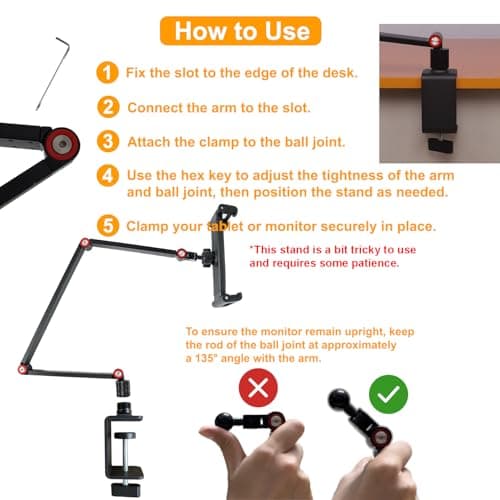 FeeLazy Portable Monitor Stand Tablet Holder with Super Wide Clamp 3-Section Arm and Desk Clamp Kindle Stand Portable Monitor Mount15.6 inch 18.5 inch FL15C 5