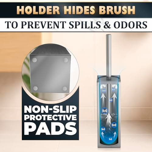 Silver Toilet Brush and Holder Set Stainless Steel – Square Design Toilet Bowl Brush and Holder, Rust, Corrosion & Scratch Resistant with Splash Protection, for Efficient Cleaning and Neat Storage 5