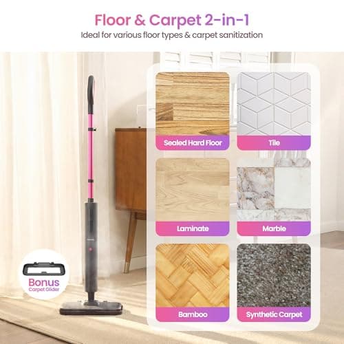Schenley Steam Mop Cleaner Powerful - 15s Fast Heat-Up, Chemical-Free for Hardwood/Tile/Laminate & Floors/Walls, Washable Pads, 3 Modes for Carpet, Lightweight, Self-Standing, Sleek Design 6