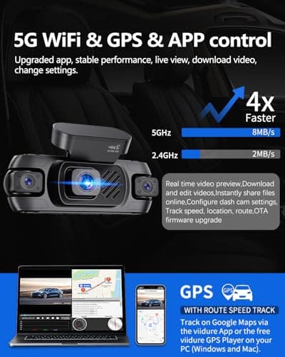 4K 4 Channel Dash Cam Front and Rear, 360°View Dash Camera for Cars with GPS, G-Sensor, 5G WiFi, Loop Recording, App Control, 8 Lamps IR Night Vision, 24/7 Parking Mode, 128G Card 5