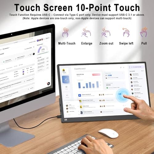 2.5K 100Hz Portable Monitor Touchscreen, 15.6'' QHD 2880x1620 300 Nits 100% sRGB IPS Gaming Monitor w/VESA HDR FreeSync Eye Care USB-C HDMI External Second Screen for Laptop PC Phone Switch PS3/4/5 3