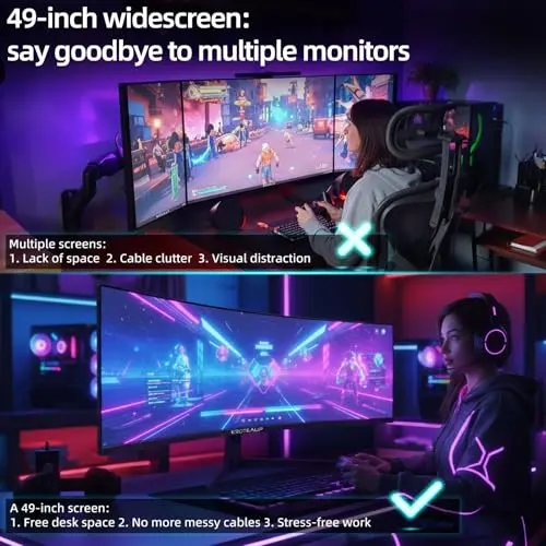 49 Inch Curved Ultrawide Gaming Monitor, 4K (3840x1080P), 165Hz, HDR10 1500R, 32:9, AMD FreeSync, 125% sRGB, Computer Monitor, HDMI/DP VESA100*100mm Black 6