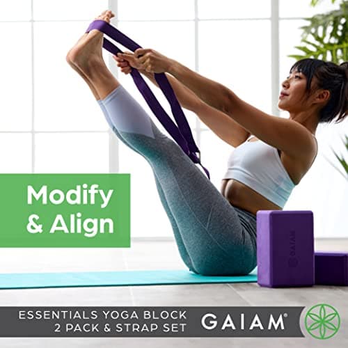 Gaiam Yoga Block & Yoga Strap Combo Set - Yoga Block with Strap, Pilates & Yoga Props to Help Extend & Deepen Stretches, Yoga Kit for Stability, Balance & Optimal Alignment, 2 6