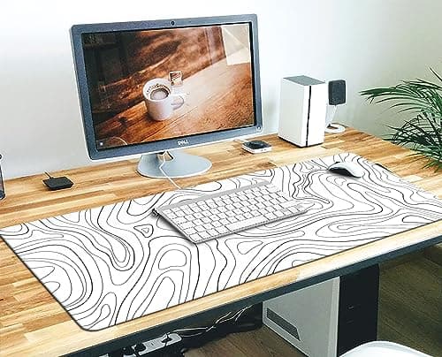 Topographic Mouse Pad XL - Large Extended Desk Mat for Gaming, Black and White Minimalist Keyboard Pad for Office & Home 7