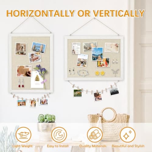 DOLLAR BOSS Bulletin Boards with Linen 1-Pack 16''X 12'' Double-Sided Cork Board for Walls Wood Framed Bulletin Boards, Small Pin Board for Home Kitchen Office Decorative Hanging 10 Pushpins 6