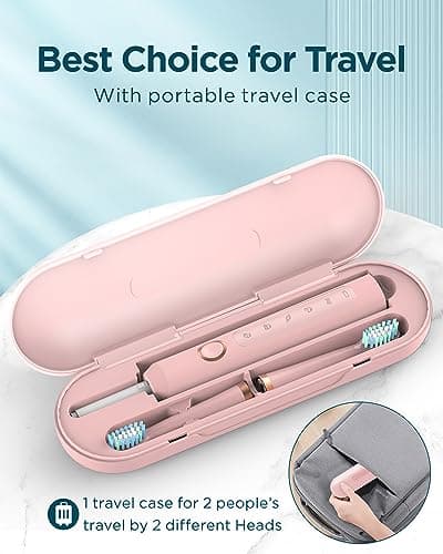 Rtauys M5 Sonic Electric Toothbrush for Adults and Kids - Rechargeable Electric Toothbrush Kids Ages 12+ and Adults with 8 Brush Heads & Travel Case, 120 Days Battery Life - Pink 7