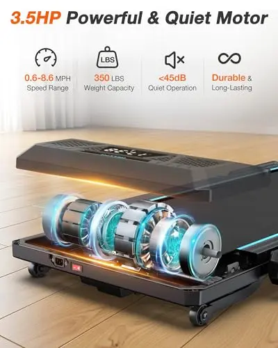 WELLFIT Treadmill with Auto Incline, 4 in 1 Foldable Treadmills for Home with Adjustable Height, 3.5HP Quiet Under Desk Treadmill, 350 LBS Capacity Portable Walking Pad with App, Space-Saving Design 6