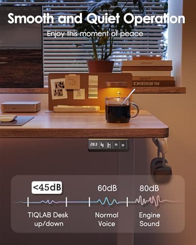 TIQLAB Electric Height Adjustable Standing Desk 47.2×23.6 inch, Sit Stand Desk with Splice Board, Memory Controller, White Frame & Maple Top Computer Workstation for Home Office 7