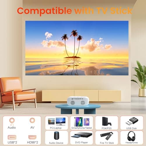 HAPPRUN Projector, Projector with WiFi and Bluetooth, [One Step Mirroring]Projector for Phones, 12000L Native 1080P Portable Projector with Screen, Outdoor Movie Projector for Smartphone/HDMI/TV Stick 6