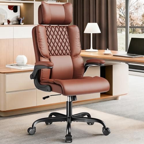 Sytas Executive Office Ergonomic Chair with Adjustable Headrest, PU Leather Desk Chair, High-Back Swivel Task Chair for Home Office, 135° Reclining, Brown