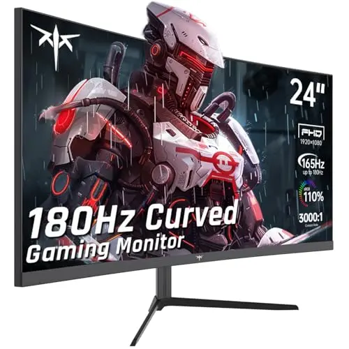 KTC 24 Inch Curved Gaming Monitor, 180Hz FHD 1080P Frameless Computer Monitor, Freesync/G-Sync Support, 99% sRGB, 3000:1 Contrast, HDMI, DisplayPort, Wall Mountable/Tilt Adjustable, H24S17